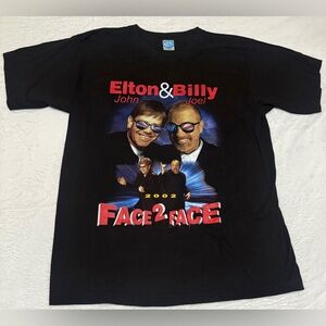 Vtg 2002 Elton John Billy Joel Face 2 Face Concert Tour Black T Shirt Sz XL